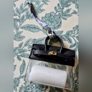 NWoT 👜 TINY PURSE Bag Charm 👜Black Vegan Leather & Clear PVC 🎁 Adorable Gift